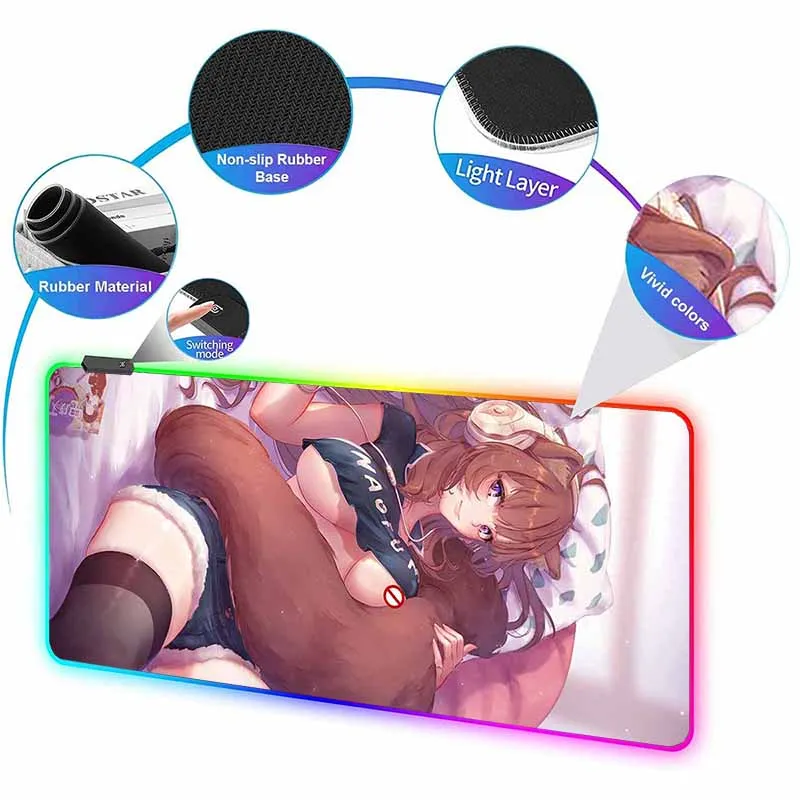 RGB Backlit Anime T_Tate no Y_Yuusha no Nariagari Mouse Pad Sexy Raphtalia Anime Overwatch Mouse Mat Non-Slip Gamer Keyboard Mat