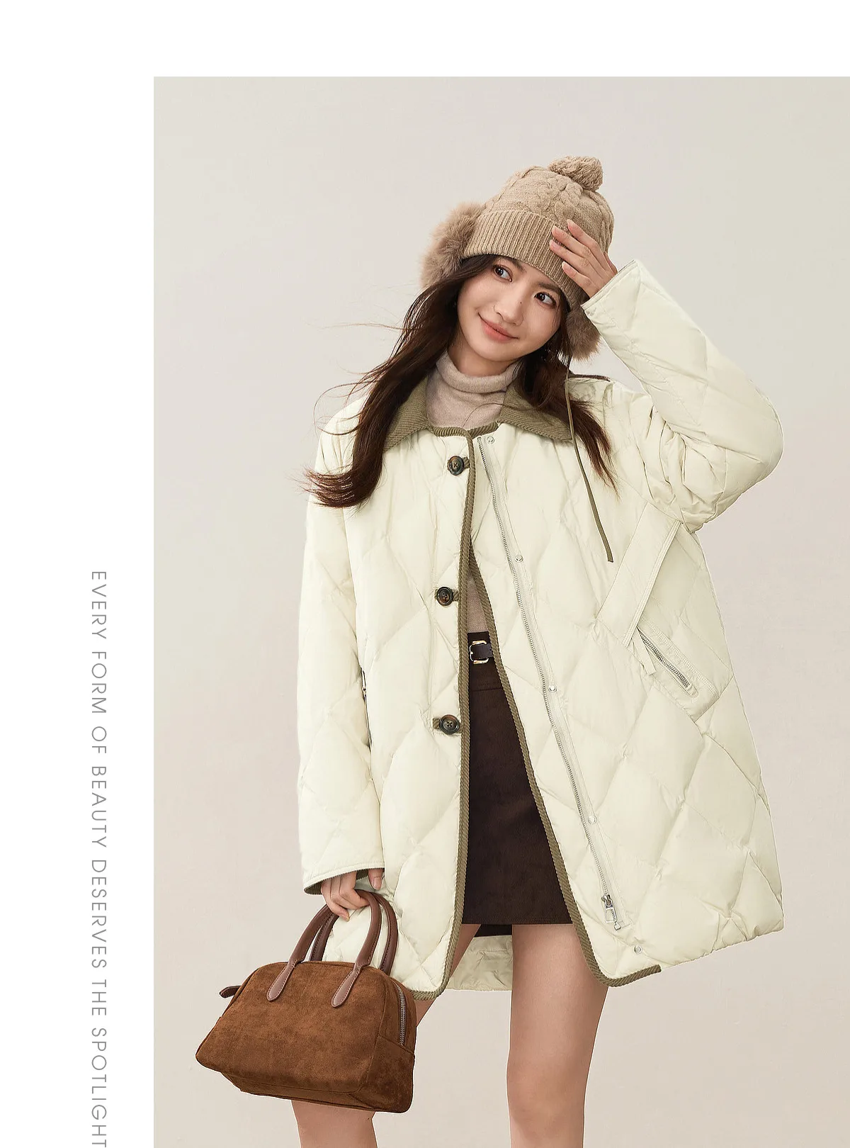 SENTUBILA 90% White Duck Down Jacket Women's 2026 Color Contrast Lapel Zip Pocket Coat Winter Loose Warm Outerwear W64YC7611