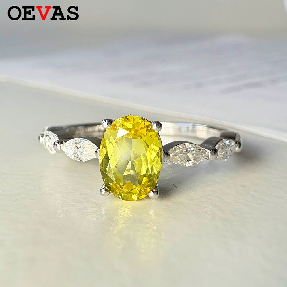 

OEVAS 1CT Lab Grown Canary Yellow Sapphire Ring 100% S925 Sterling Silver with Moissanite Fine Jewelry for Women Wedding Party