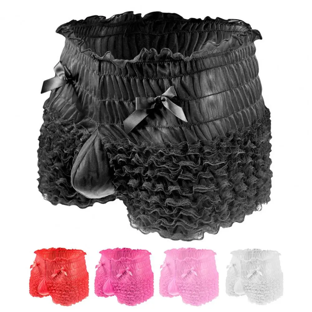 Men's High Waist Lace Panties with Bowknot