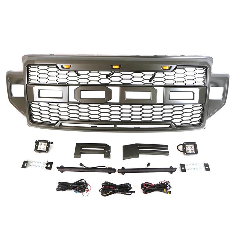 2022 New Style Front Grille With Three Amber Led  Lights And Cube Lights With Light Bar FIT FOR FORD F250 350