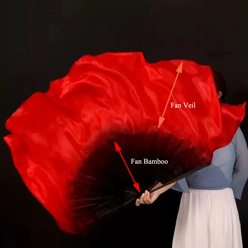 

1Pair Belly Dance Silk Fan Veil Black Red Gradient Chinese Classical Dance Folding Bamboo Fans Performance Yangko Practice Props