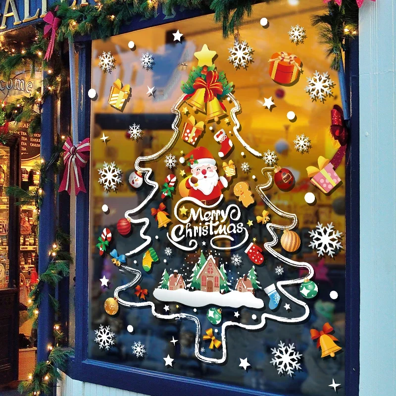 

Christmas decorations, white Santa tree, shop window stickers, glass door stickers, static stickers, window stickers.