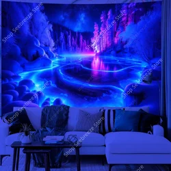 Enchanting Aurora Over Frozen Lake UV Reactive Tapestry Wall Hanging for Aesthetic Room Decor Boho Home Decor Gift for Friend