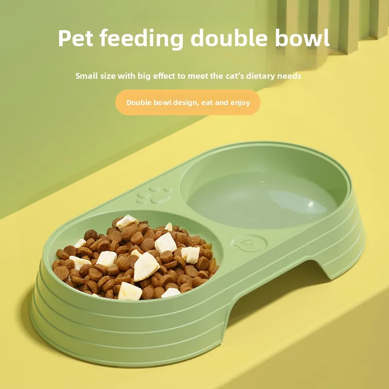 

Spot Cat Double Pet Bowl Anti Knock Plastic Food Water Basin for Cats and Dogs