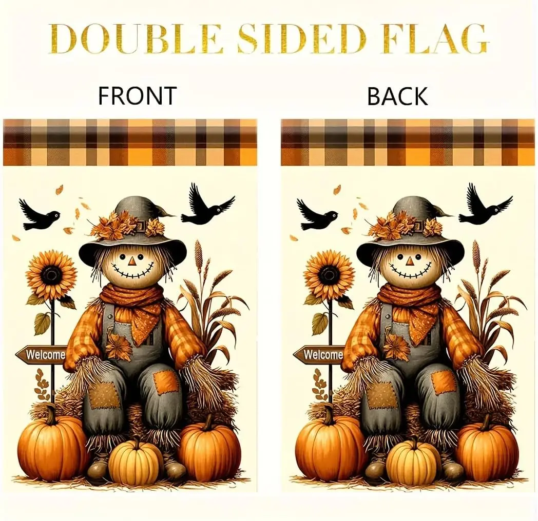 سقوط حديقة العلم فزاعة اليقطين عباد الشمس 12x18 بوصة مزدوجة الوجهين في الهواء الطلق ساحة راية لخريف الحصاد الشكر Por FFI #3