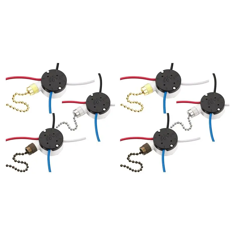 Y39A-6 Pcs Ze-208S E89885 3 Speed 4 Wire Pull Chain Switch Ceiling Fan Light Switch Replacement Part,A