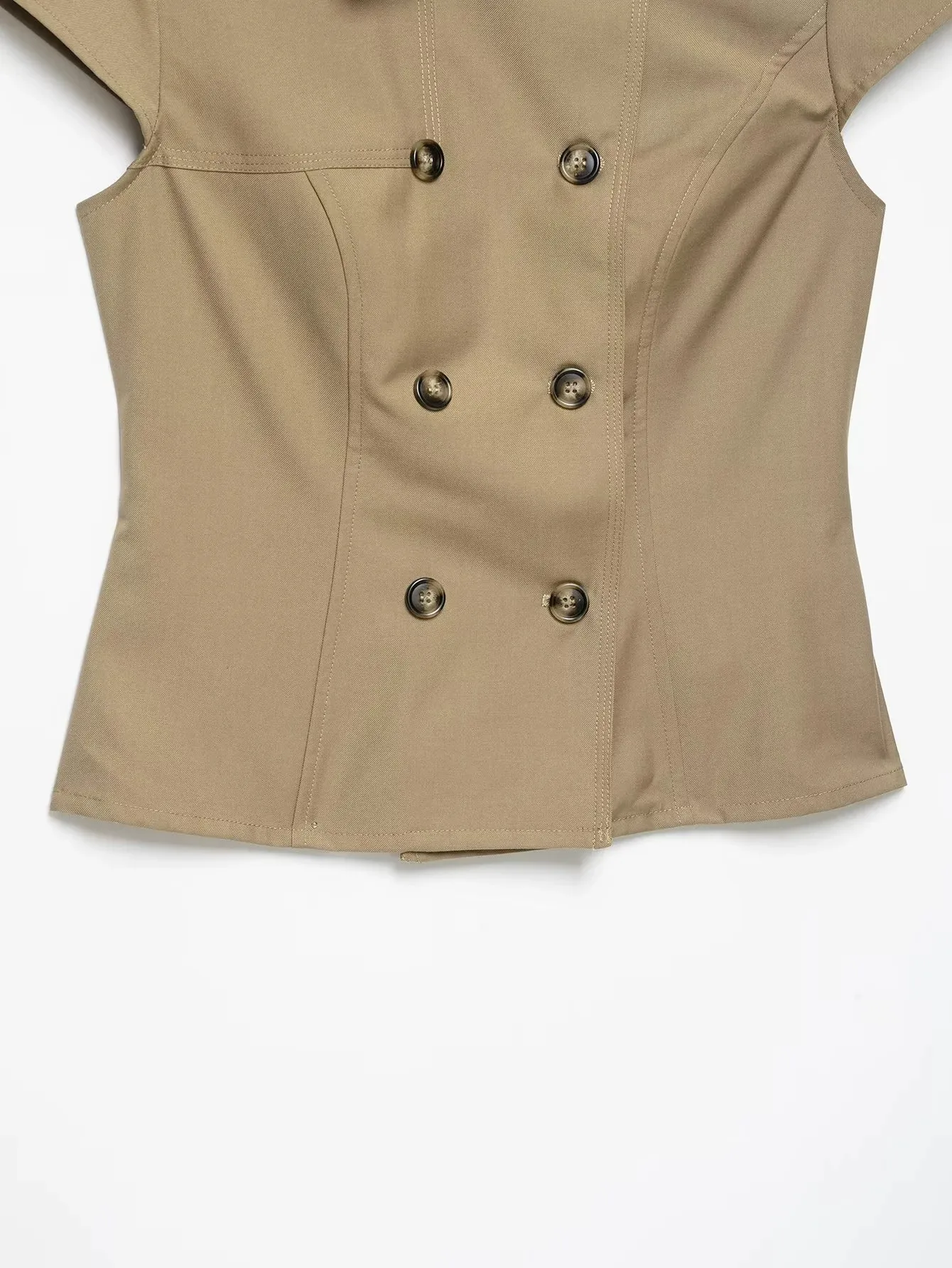 Damen Doppelreihige Bluse 2026 Sommer Kurzarm Umlegekragen Slim Fit Knopfleiste Hemd Elegante Büro-Damen Oberteile – Detail 4