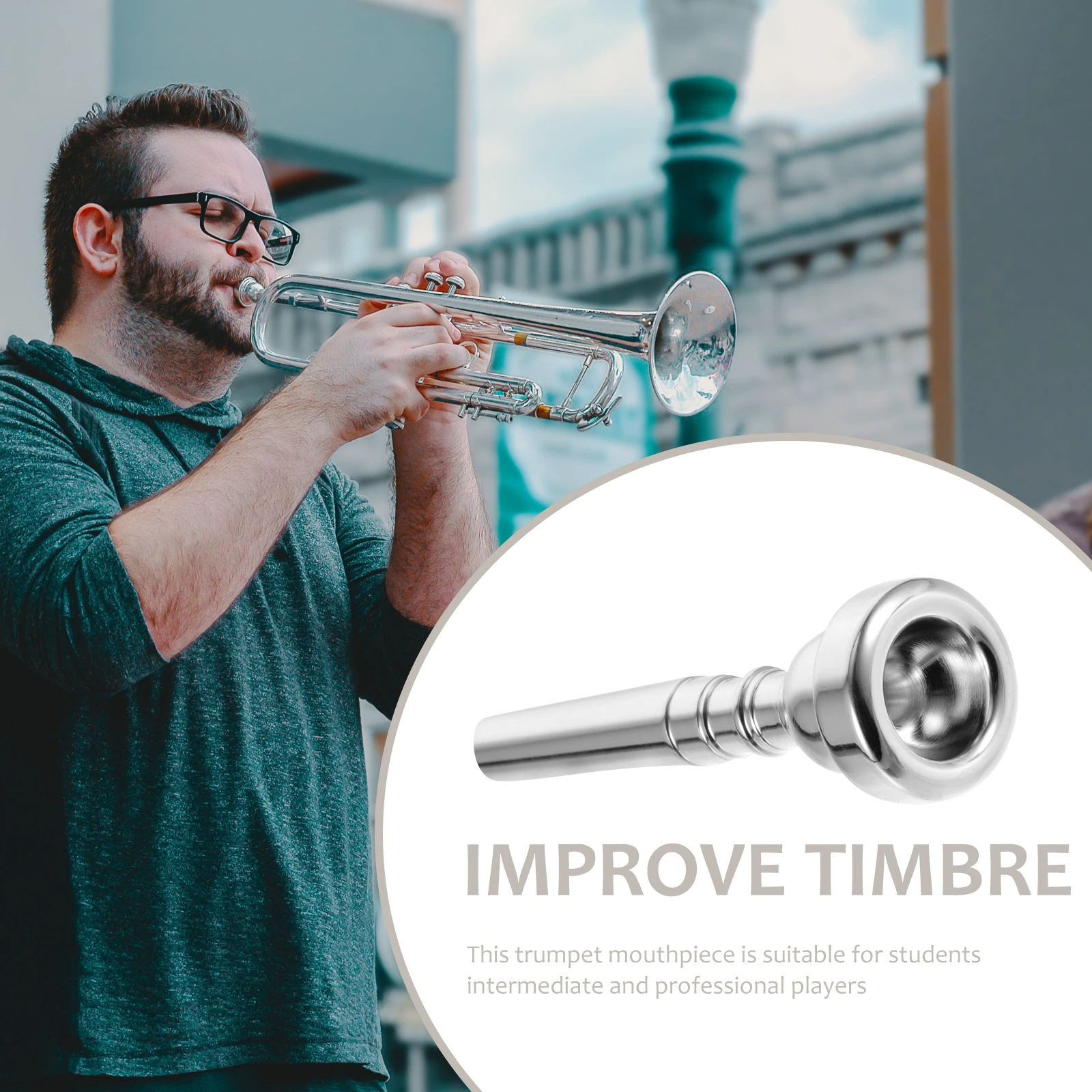 

Silver Plated Trumpet Mouthpiece Durable Smooth Tone For Beginners Professional Replacement Part Brass Instrument Accessory