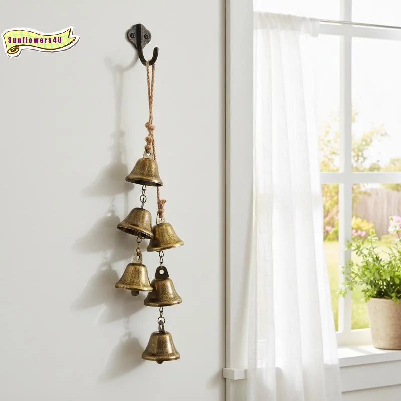 Vintage Brass Hanging Bells Rustic Retro Design Lovely Melodic Chime Wall Decor for Seasonal Home Garden Yard Decoration