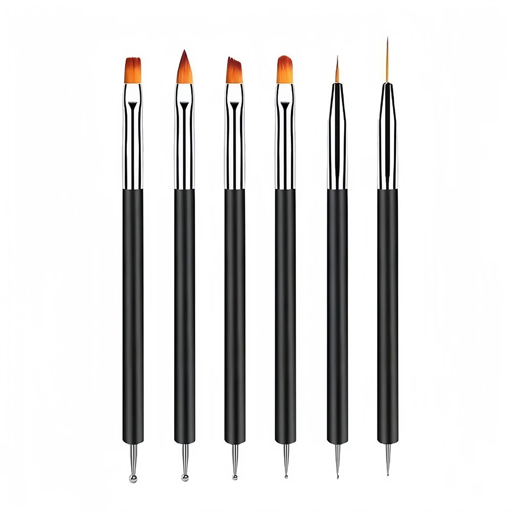 6PCS 세트 아크릴 네일 펜 브러쉬 이중 끝 브러쉬 키트 젤 폴리시 라인 드로잉, 도트 디테일링 전문 디자인용