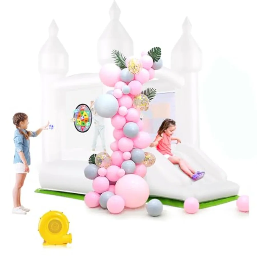 

Надувной батут-замок для праздников белого цвета с вентилятором UL - Портативный белый надувной батут 3-в-1 для использования в помещении и на улице, на заднем дворе
