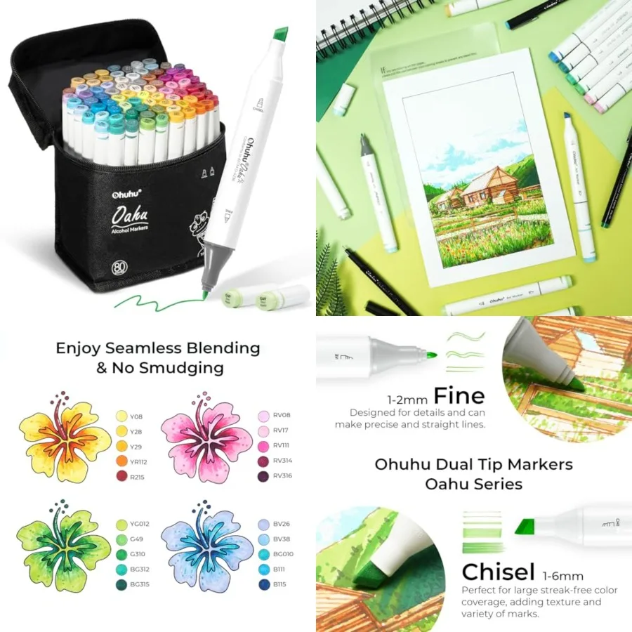 

Спиртовые маркеры Ohuhu для художника — набор художественных маркеров с двумя наконечниками для взрослых, раскраска с иллюстрацией — долото с тонкими кончиками — 80 ярких цветов