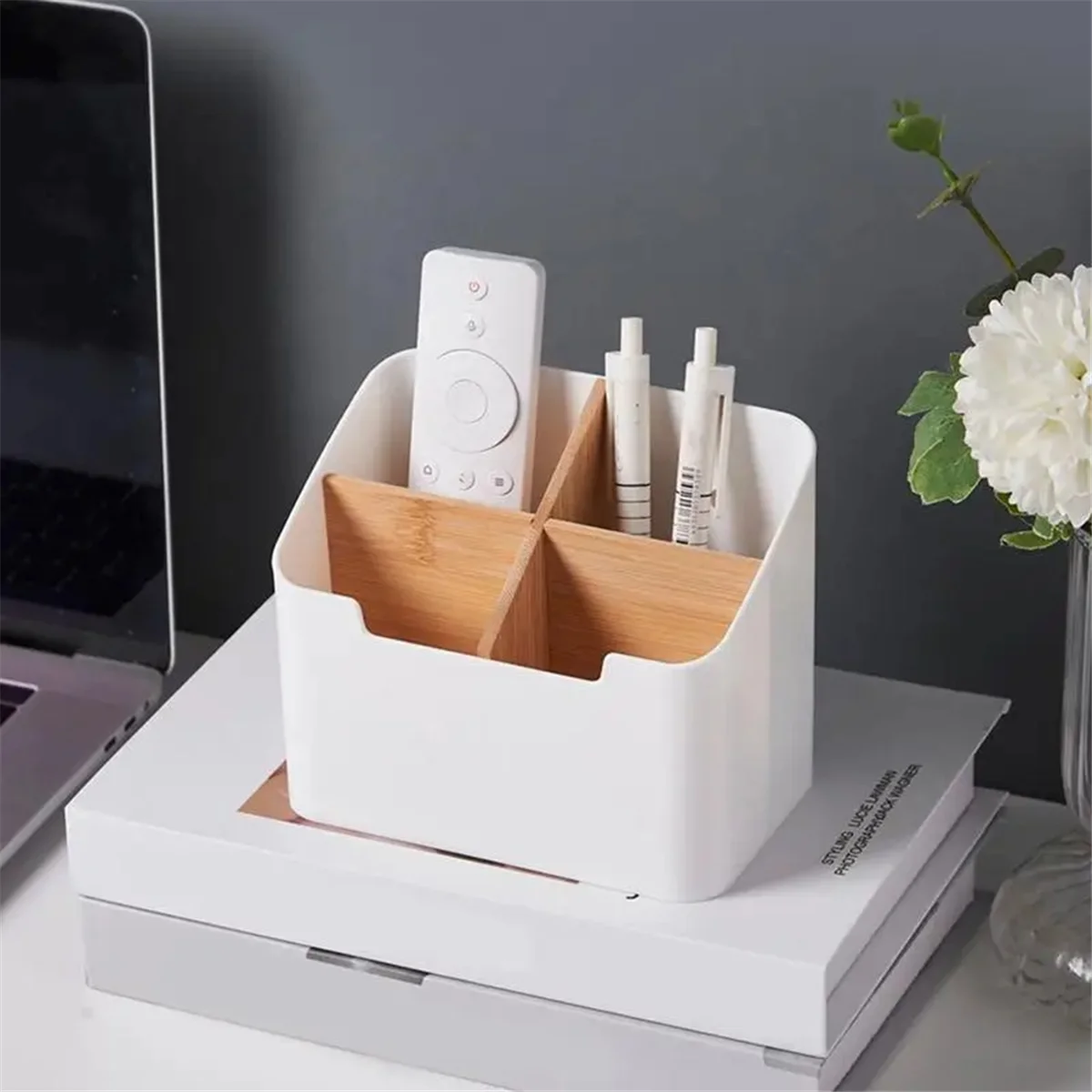 Multi-Function Storage Box TV Air Conditioner Remote Control Organizer Practical Tissue Box Home Cosmetic Storage White