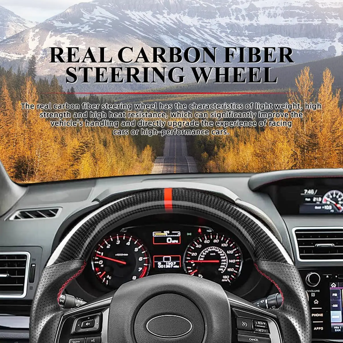 Real Carbon Fiber Steering Wheel for Subaru WRX STI 2015-2021 White Positioning Line D-Shaped Flat Bottom Perforated Leather