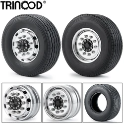 TRINOOD Aluminum Alloy Front Wheel Hub and Rubber Tyres Kit with Foam Inserts for 1/14 Tamiya Tractor Trucks Trailer Wheel Tires