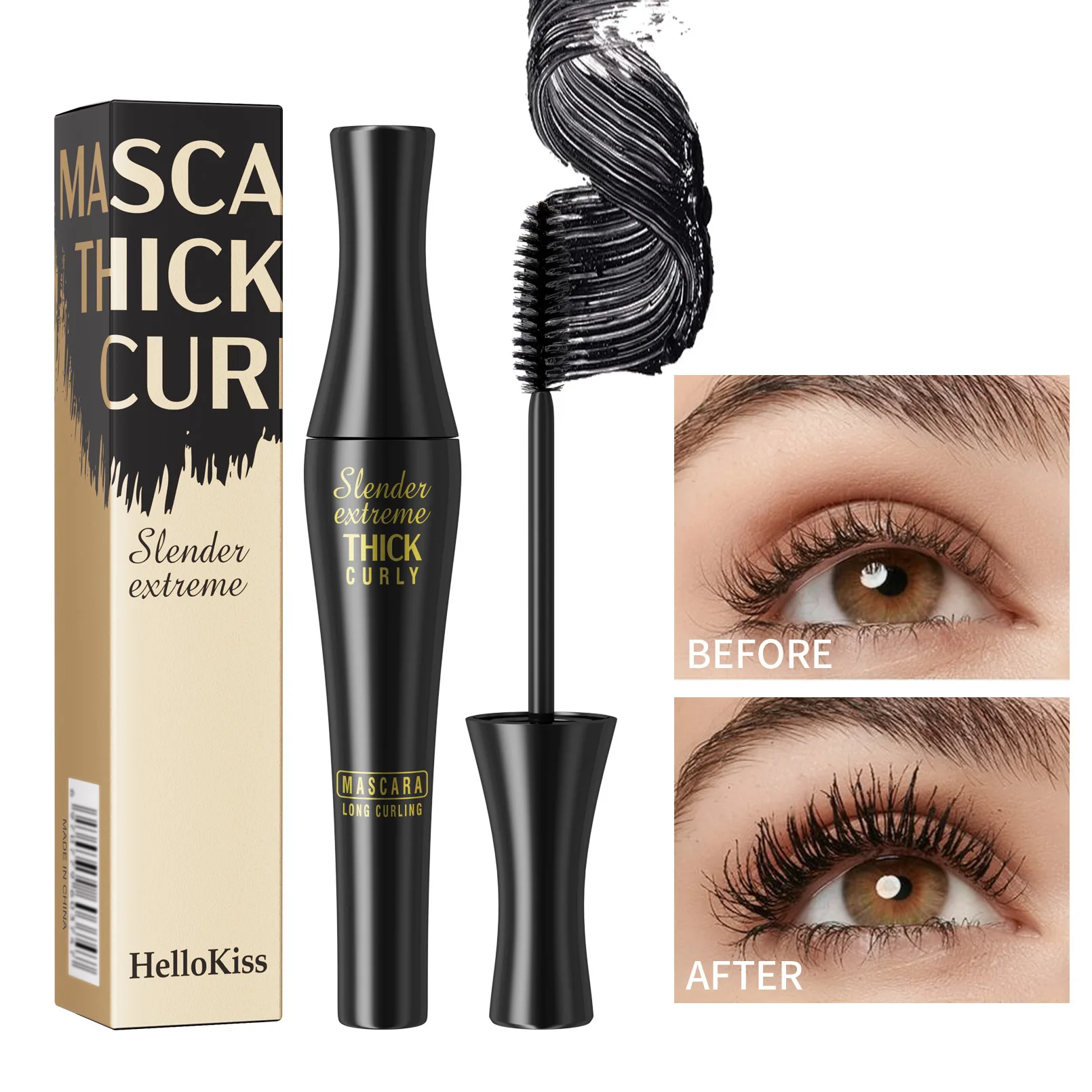 Dickes schwarzes Auge schwarz natürliche schlanke drei dimensionale Curling Mascara Primer grenz überschreitende Augen Mascara Kosmetik für Frauen