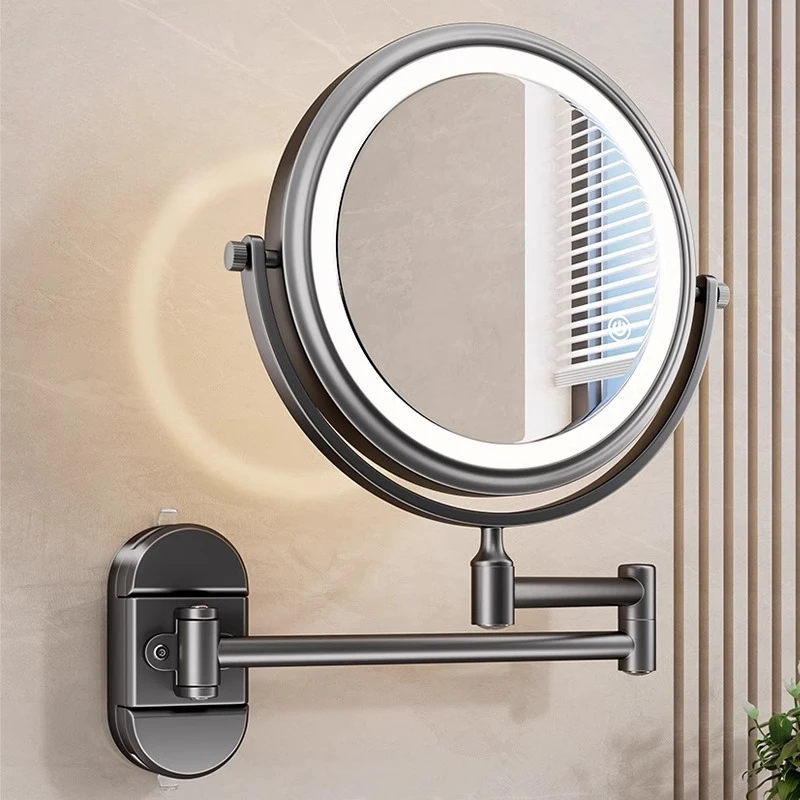 Folding Bathroom Wall Mirror Double-sided Makeup Mirror with Light Magnifying Anti-fog Suction Cup Mirrors Toilet Decor Mirrors