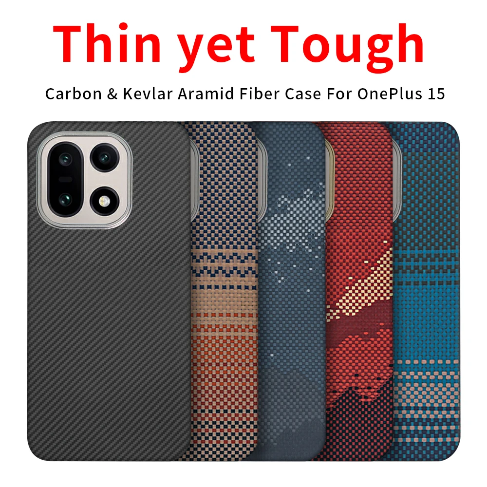 

For one plus 15 case carbon 600d kevlar aramid carbon fiber magsafe fabric thin hard cover magnetic balck Slim light red