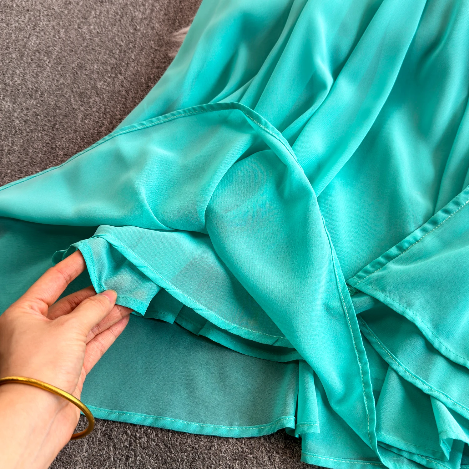 Abito lungo da donna con scollo obliquo e monospalla, grande altalena, da donna, diviso, elegante, di lusso, per cena di compleanno, banchetto, Boho, abito tropicale azzurro cielo