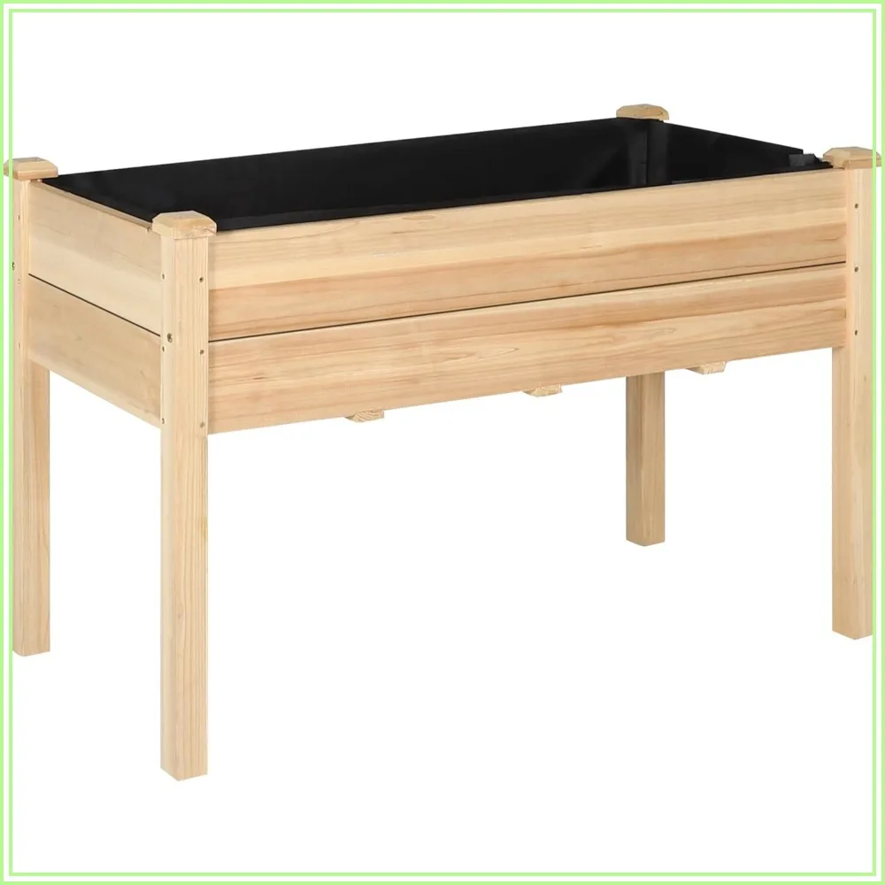 Raised Garden Bed 48"x24"x30" Cedar Planter Box with Liner, Drainage Holes, 330 lbs Capacity, Outdoor for Vegetables Flowers