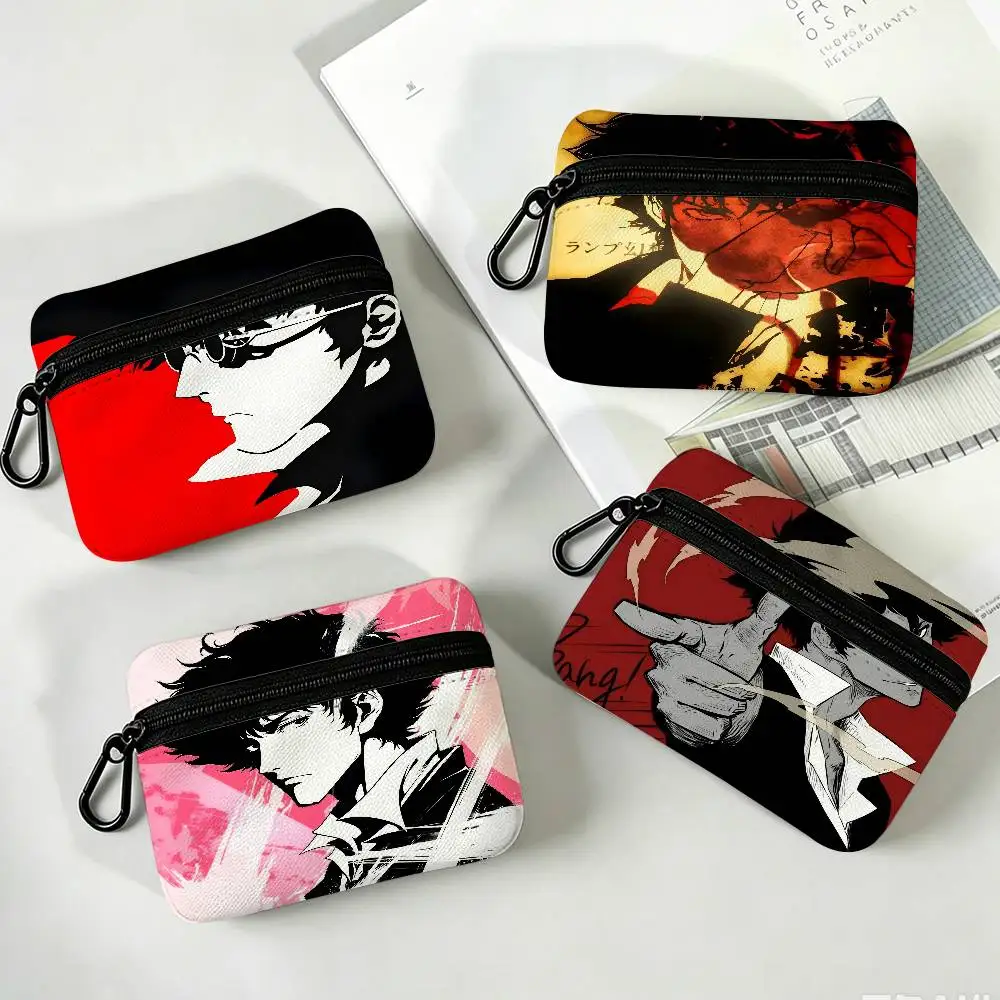 C-Cowboy B-Bebop Anime Portable Oxford Fabric Mini Wallet Carabiner Design Small Coin Bag For Cards Keys Earphones
