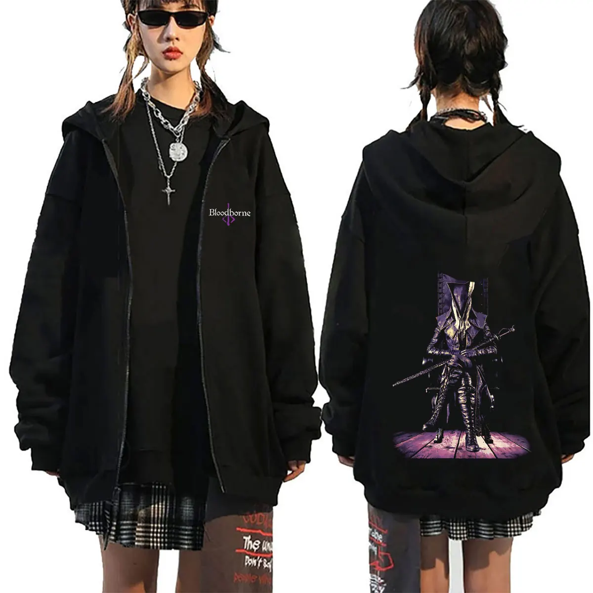 Sudadera con capucha con cremallera Bloodborne para hombre y mujer, ropa gótica rockera, chaqueta con cremallera, estilo punk, oversize, streetwear, sudaderas de moda para hombre