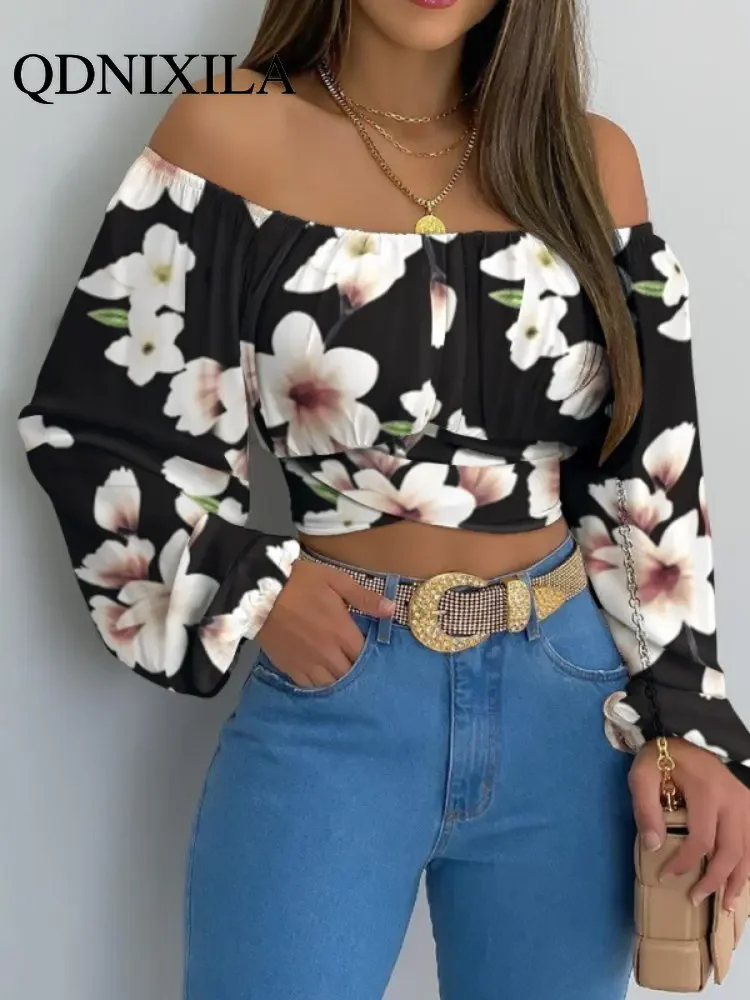 New Spring Summer Ladies Strapless Cross Strap Woman Tshirts Women Tops Blouse Corset Long Sleeve Top Women Women Shirts Blouses