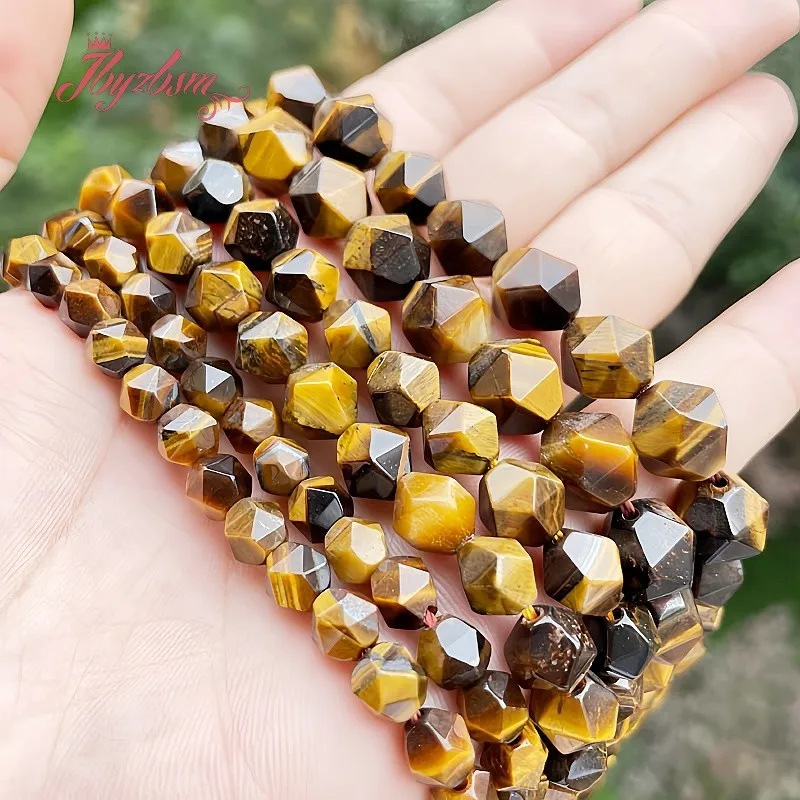 6 8 10mm Natural Yellow Tiger's Eye Square Faceted Stone Beads For Necklace Bracelet Jewelry Making Strand 15