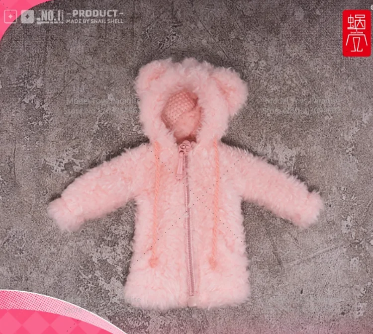 

Snail shell 1/12 Scale Pink Hooded Plush Zipper Jacket Alieen Mobile Suit Girl Coat Fit 6inch Action Figure Body