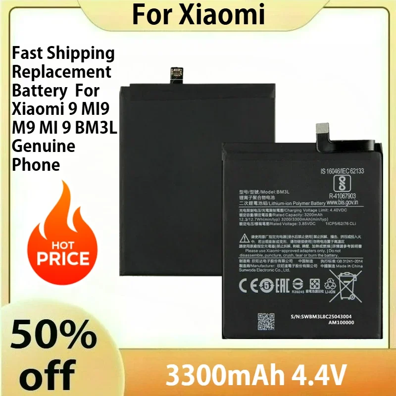 

3300mAh Fast Shipping Replacement Battery For Xiaomi 9 MI9 M9 MI 9 BM3L Genuine Phone Battery batteries