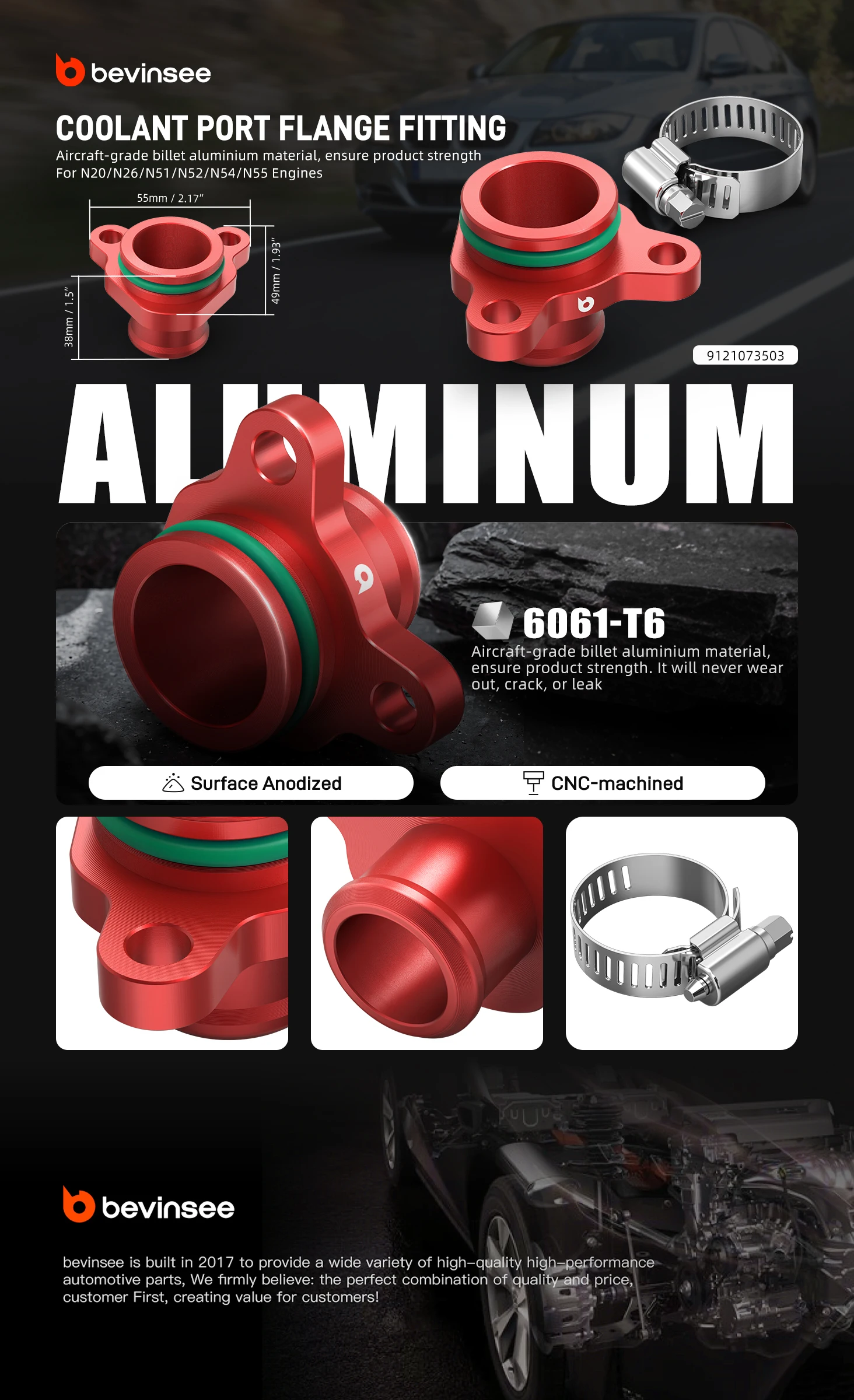 Für N54 N55 Kühlmittelanschluss Schlauchverbinder für BMW E90 E92 E93 E91 F10 F20 F30 E60 F22 E87 X1 E84 X3 F25 X5 E70 Z4 E89 335i 328i 330i 535i Ersetzt 11537592095 11537591889 – Detail 2