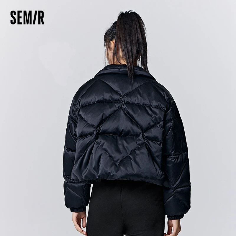 Semir Down Jacket Women Short Rhombus Leg Length Oversize Winter 2023 New Fashion Simple Stand Collar Down Jacket