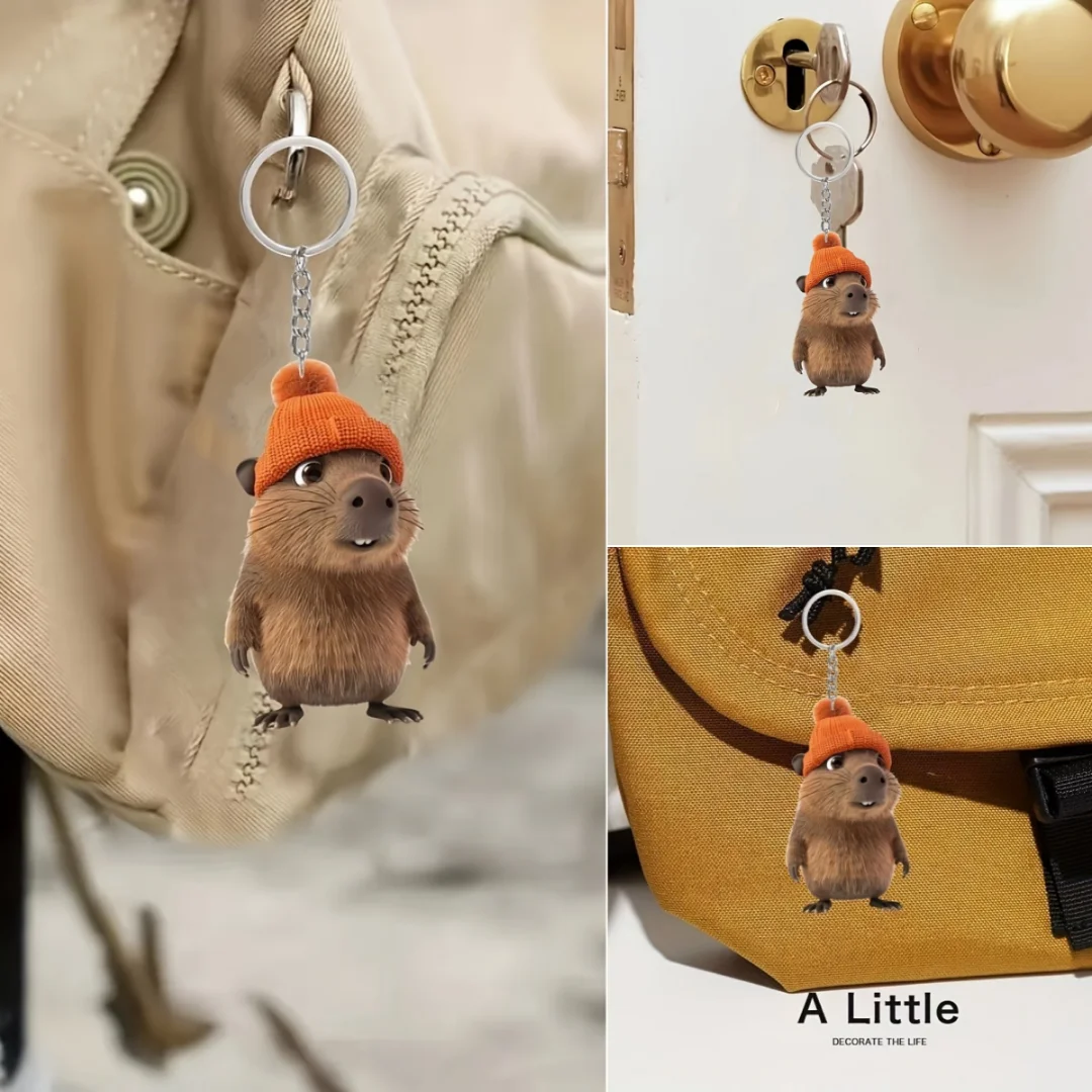 2D لطيف سمور المفاتيح الكرتون الحيوان في قبعة قلادة الاكريليك حلية سحر شنقا الديكور لحقائب السيارات حفلة احتفالية