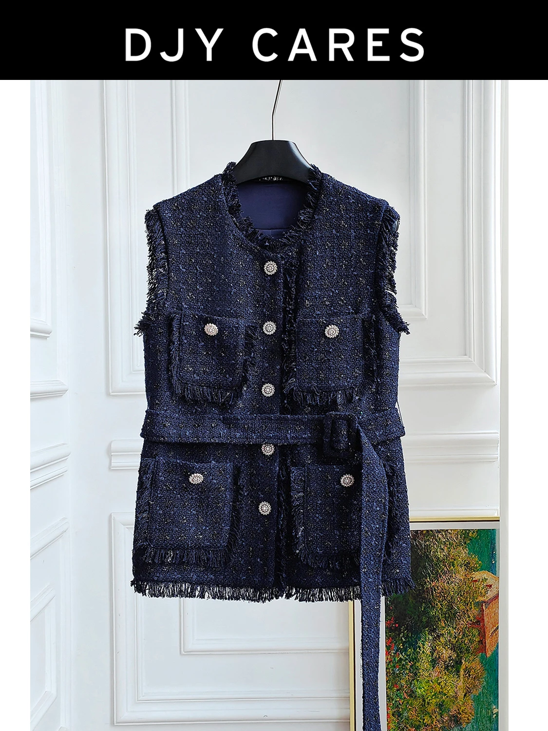 

Новый темно-синий камзол с кисточками на талии, короткий топ большого размера