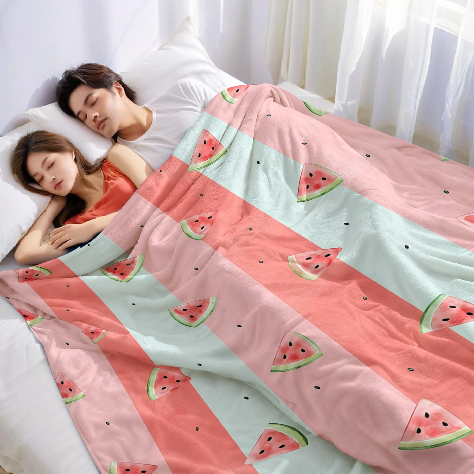 Watermelon Slice Stripes Ultra Soft Sherpa Fleece Blanket Fluffy Warm Halloween Cozy Throw for Couch Bedroom Gift All season