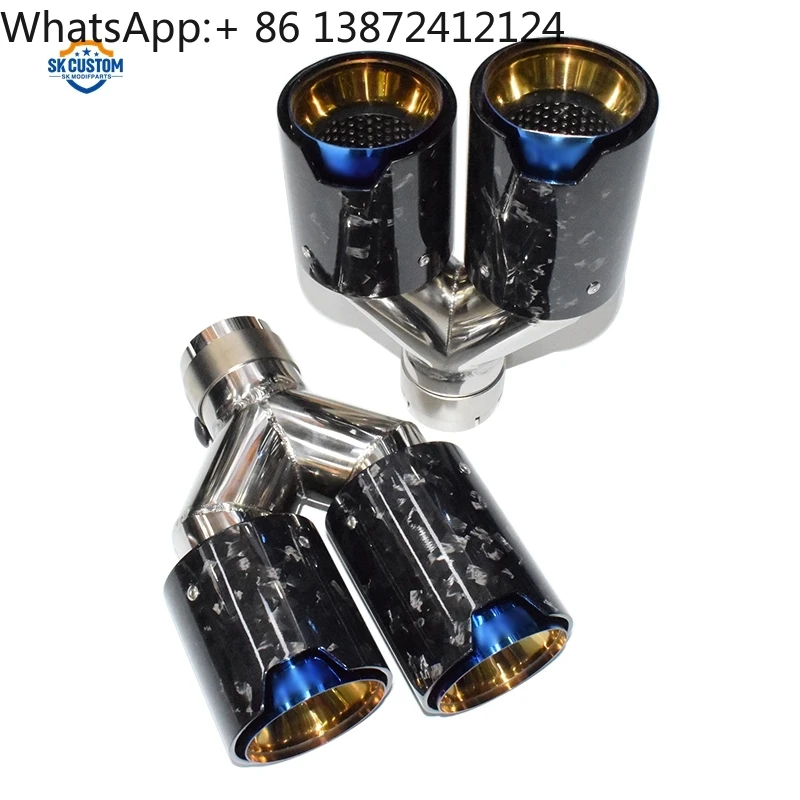 

SK CUSTOM Forged Carbon Fiber Exhaust Tip 2.5 Inch Inlet Blue Dual Exhaust Tail Pipe