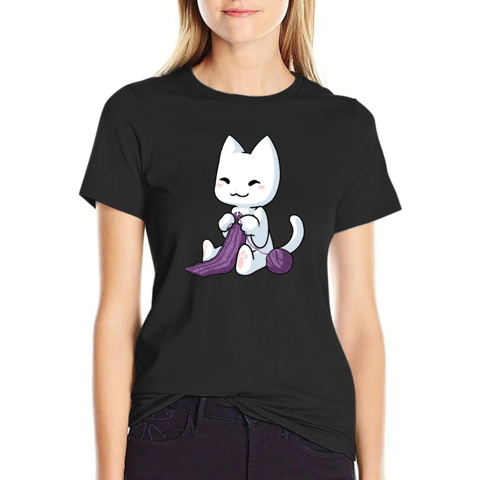 

Knittin Kitten Purple T-Shirt shirts graphic tees tees plain plus size t shirts for Women loose fit