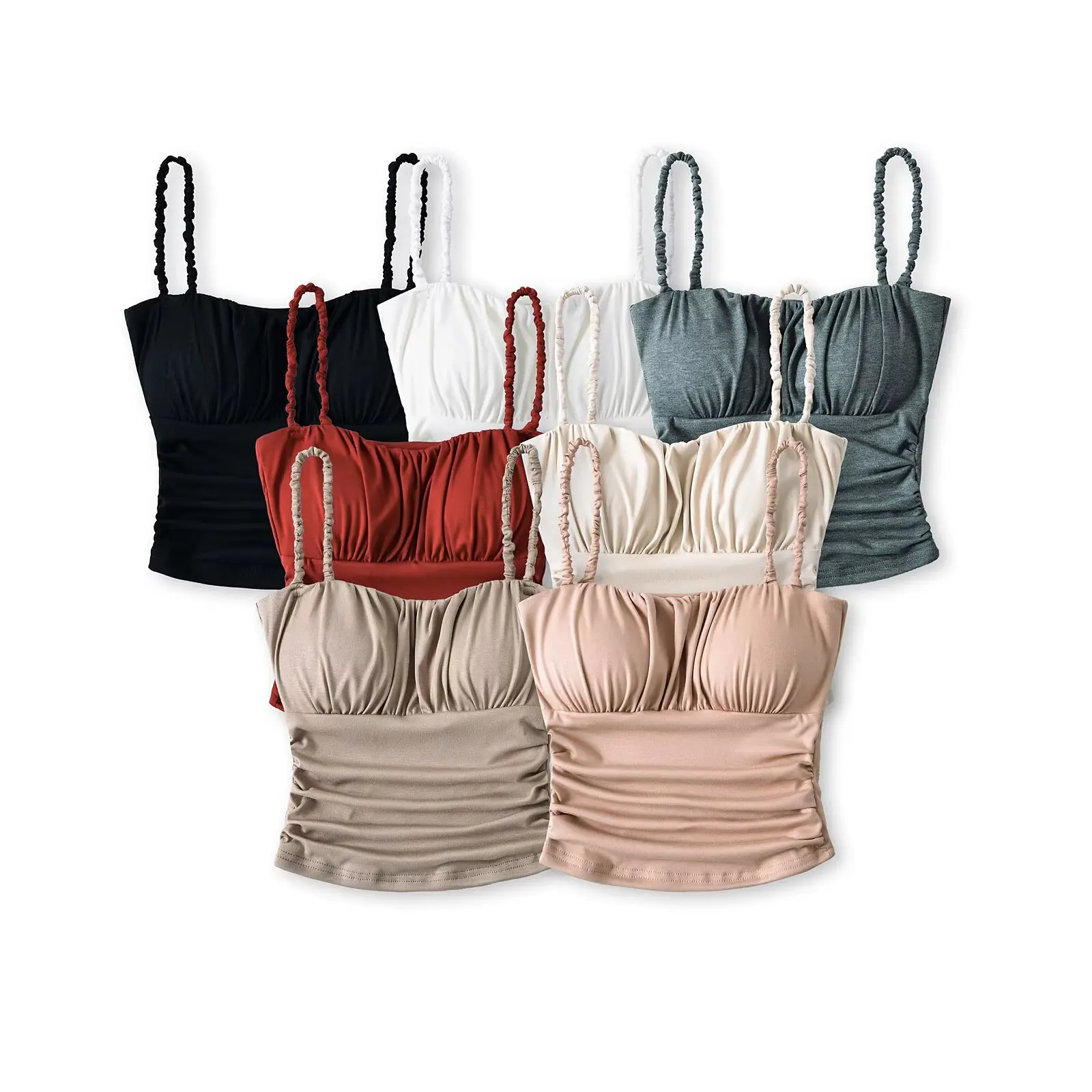 Sexy Slim Fit Camisole Top with Pad Pleated Strap Sweet Style Outerwear Short Length Chinese Production Spring 