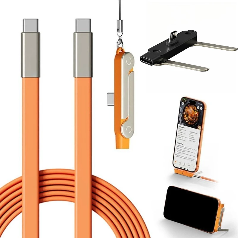 Portable Cell Phone Charger Folding Gaming Friendly Rotatable USB-C Cable 240W Fast Charging Durable Type C To Type C Data Line