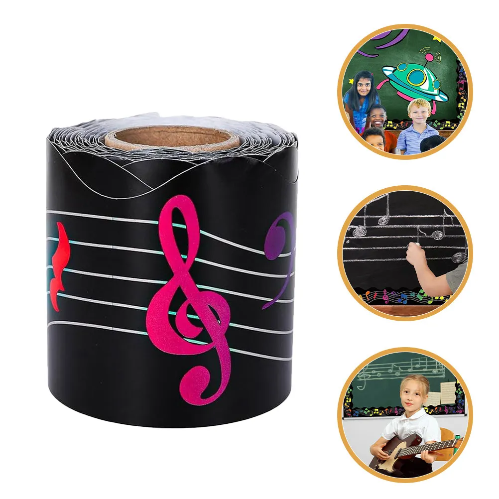 Bordatura Per Bacheca Nera Con Note Musicali, 33 Piedi, Autoadesiva, Decorazione Per Aula Di Musica, Adesivi Per Bordo Con Note Musicali-image