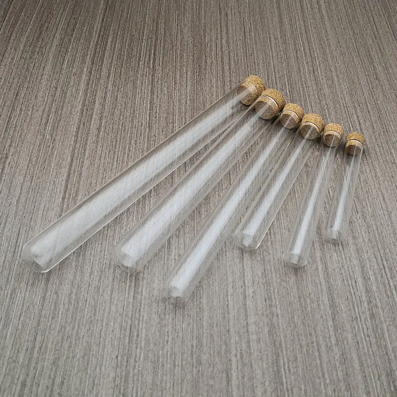 50pcs/lot DIA 12mm 13mm 15mm 18mm Clear Lab Glass Test Tube with Cork Stoppers Round Bottom Vial Container Laboratory Supplies