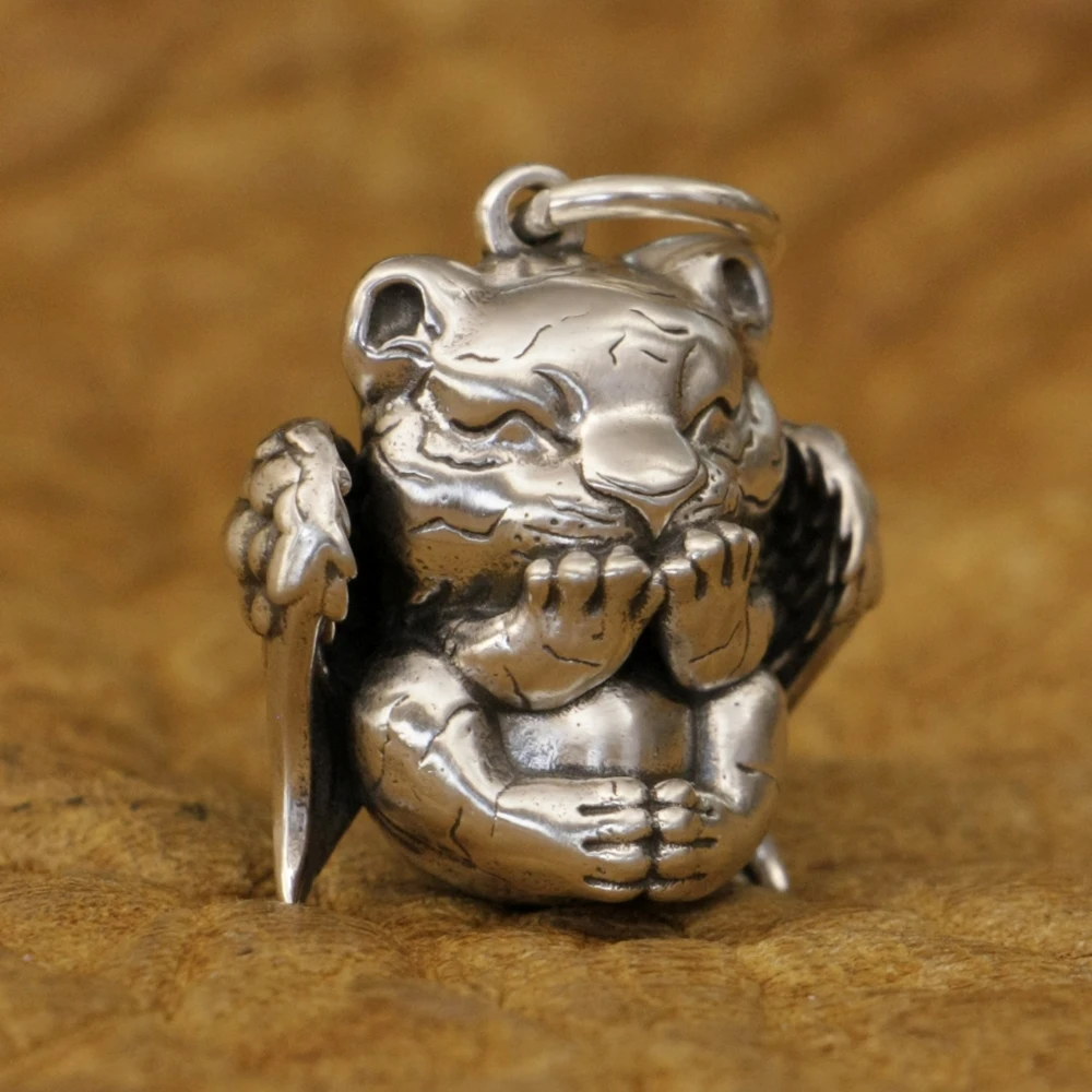 925 Sterling Silver Cute Tiger with Wings Little Animal Pendant TA369 BZ