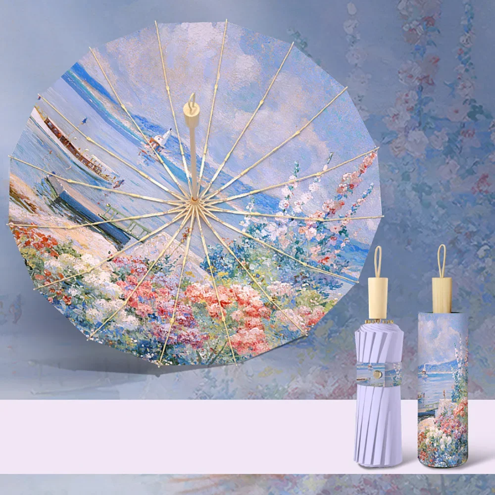 

1pcs Floral Printed Sun Umbrella UPF50+ UV Protection Compact Folding for All-Weather Use Lightweight Jacquard Fabric