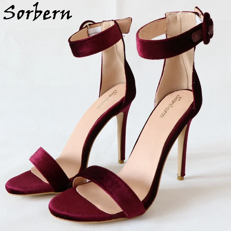 

Sorbern Wine Red Velvet Sandal Women Summer Shoes Ankle Strap One-Strap Stilettos Custom Eu33-48 Sissy Boy Multi Colors