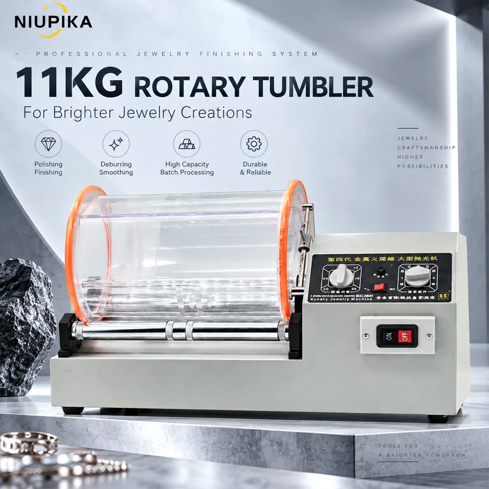 NIUPIKA 22KG Rotary Tumbler Jewelry Polishing Machine Metal Finishing Deburring Machine Jewelry Cleaner Barrel For Gold Silver R