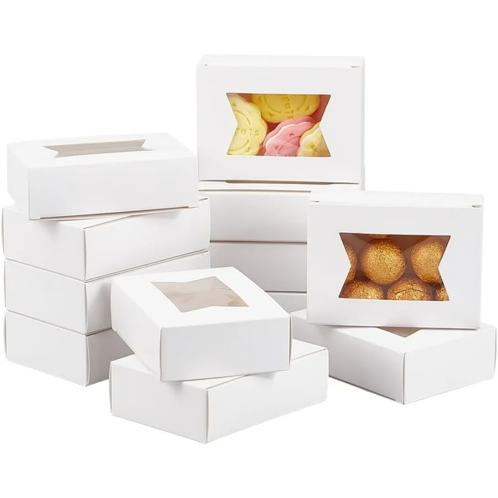 25 Pcs Paper Boxes with Window 3.74x2.76x1.1 Inch Rectangle Folding Paper Boxes Kraft Paper Present Boxes with Visible PVC