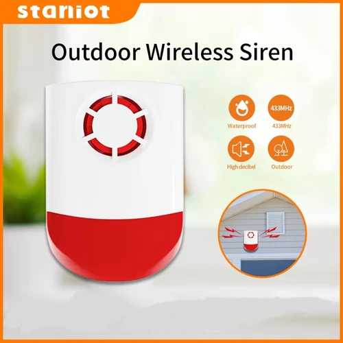 Staniot 433Mhz interior / exterior sirena inalámbrica impermeable Flash estroboscópico alarma 120db alto decibelio para sistema de alarma de seguridad inteligente,Venta caliente en España, entrega rápida en 24 horas.