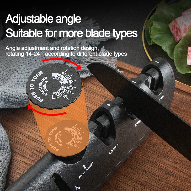 Upgraded Premium Adjustable Knife Sharpener, 4-in-1 Professional Kitchen Knife and Scissors Sharpener with Angle Adjustable 14-24°, Coarse/Crude/Fine/Repair Slots, 4-Second Fast Sharpening Tool