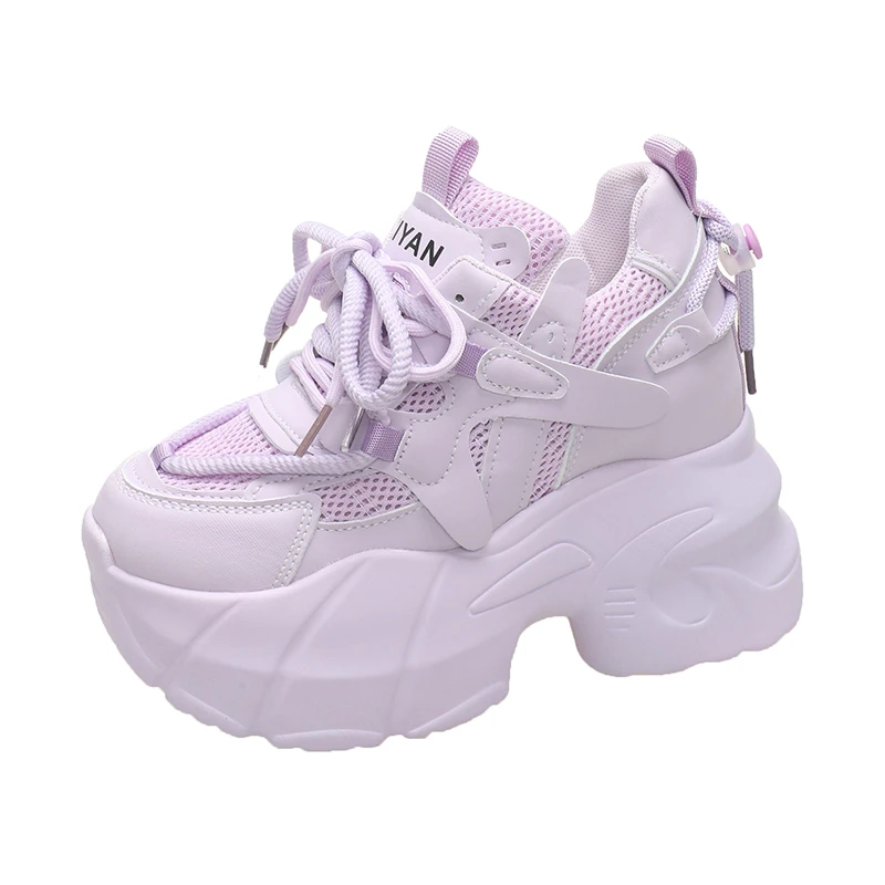 Summer Women Mesh Sneakers New Casual Platform Trainers Chunky Shoes 9.5CM Heels Wedge Breathable Height Increasing Shoes Woman